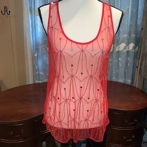 NWOT Buckle boutique red sheer beaded and sequin tank top size S!